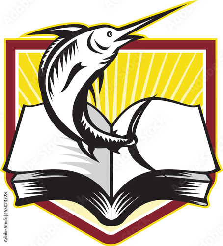 Blue Marlin Fish Jumping Book Retro