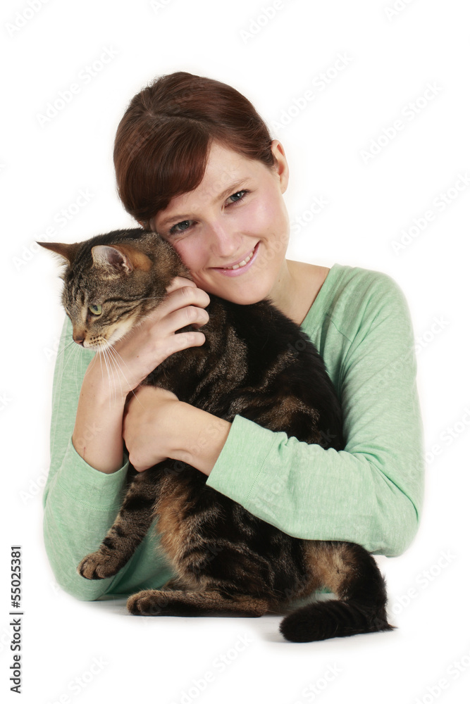 Junge Frau mit Hauskatze - young woman with domestic cat Junge Frau mit Hauskatze - young woman with domestic cat