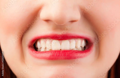 Beautiful woman red lips close up