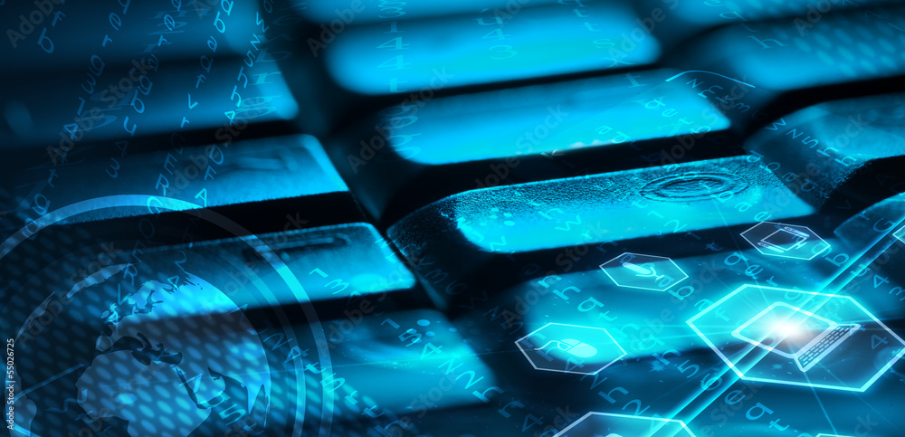 Keyboard with glowing multimedia icons Keyboard with glowing multimedia icons