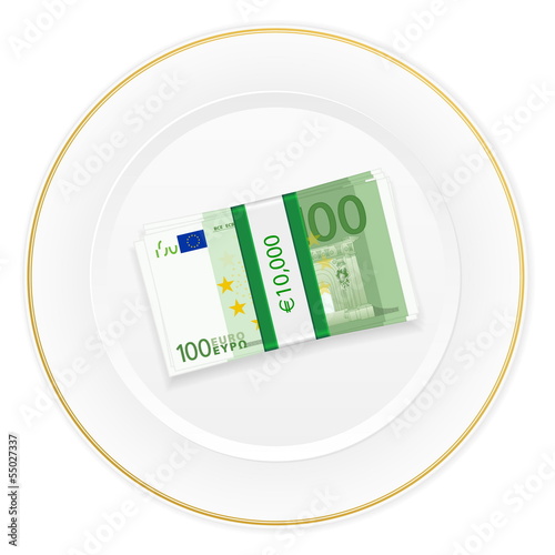 plate and one hundred euro pack