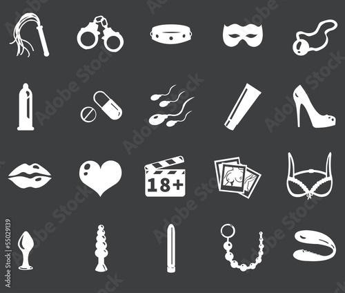 Vector set of 20 white sex shop icons