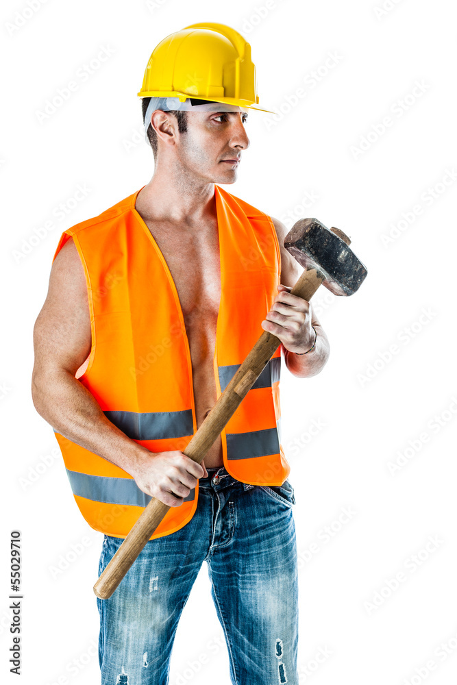 Helmet, hammer and vest Helmet, hammer and vest