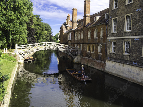 Punts lined up on river in  Cambridge England