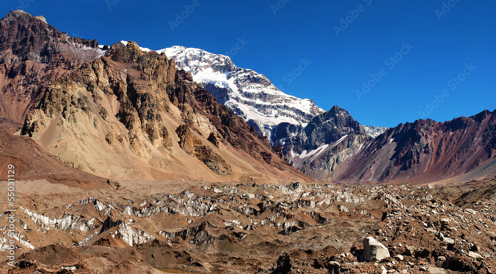 Aconcagua mountain panorama in Argentina, South America