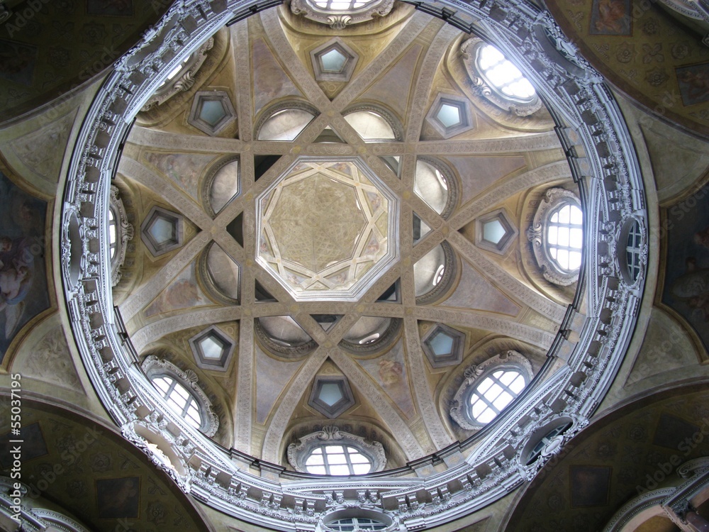 The interior of the dome of san Lorenzo in Turin