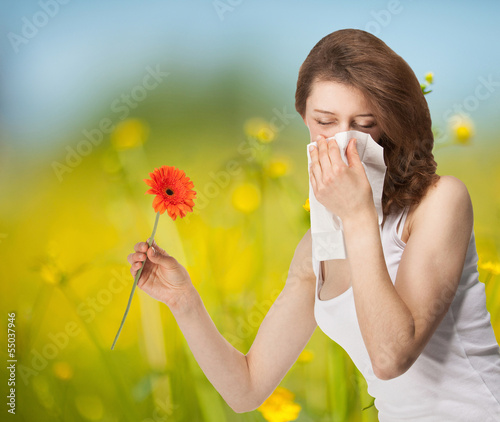 Young woman having allergy