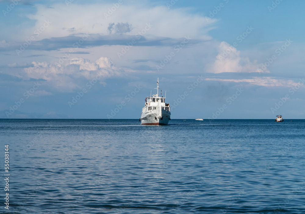 Motor vessel on the open sea Motor vessel on the open sea