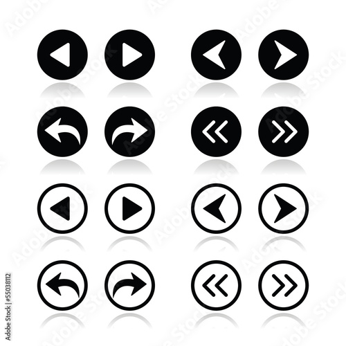 Previous, next arrows round icons set