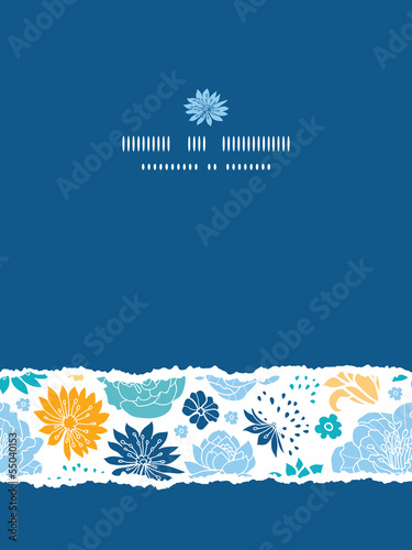Vector blue and yellow flower silhouettes torn vertical seamless