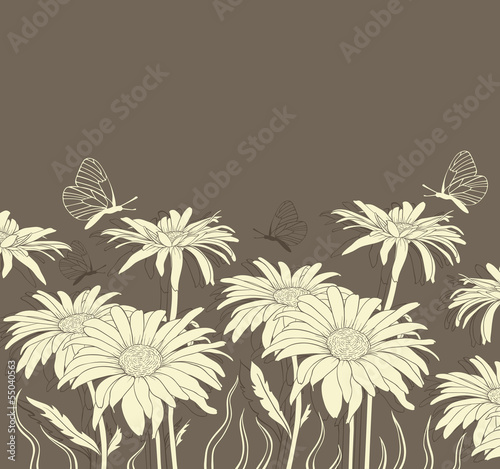 Fototapeta Naklejka Na Ścianę i Meble -  Chamomile and butterflies