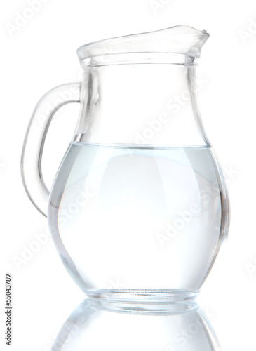 Glass pitcher of water isolated on white