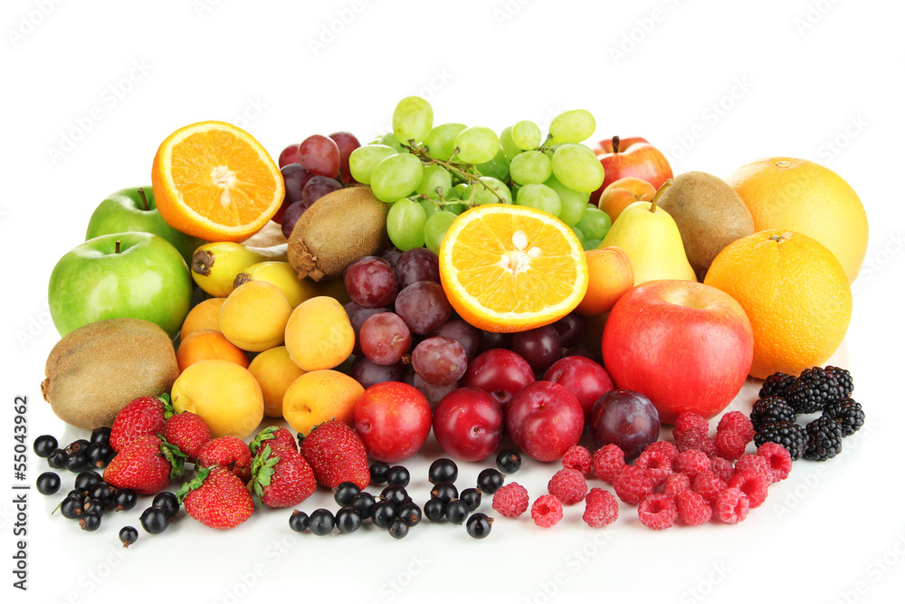 Fresh fruits and berries isolated on white Fresh fruits and berries isolated on white