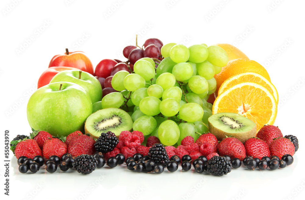Fresh fruits and berries isolated on white Fresh fruits and berries isolated on white