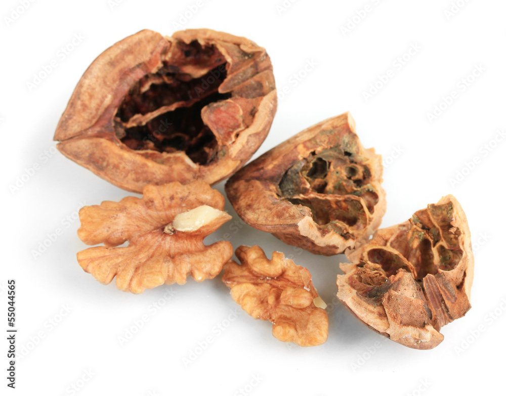 Broken walnut isolated on white Broken walnut isolated on white