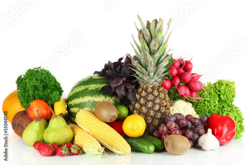 Different fruits and vegetables isolated on white