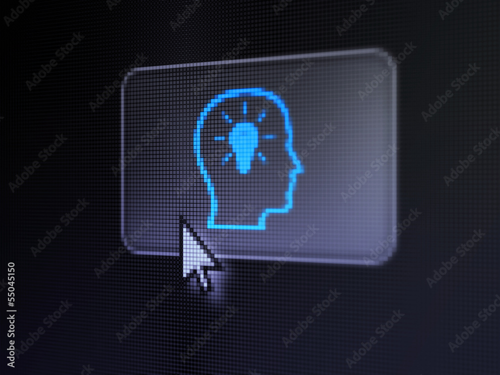 Data concept: Head With Lightbulb on digital button background Data concept: Head With Lightbulb on digital button background