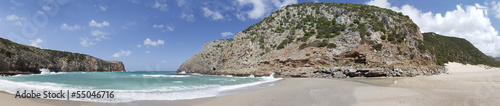 View of Cala Domestica beach, town of Buggerru, Sardinia, Italy
