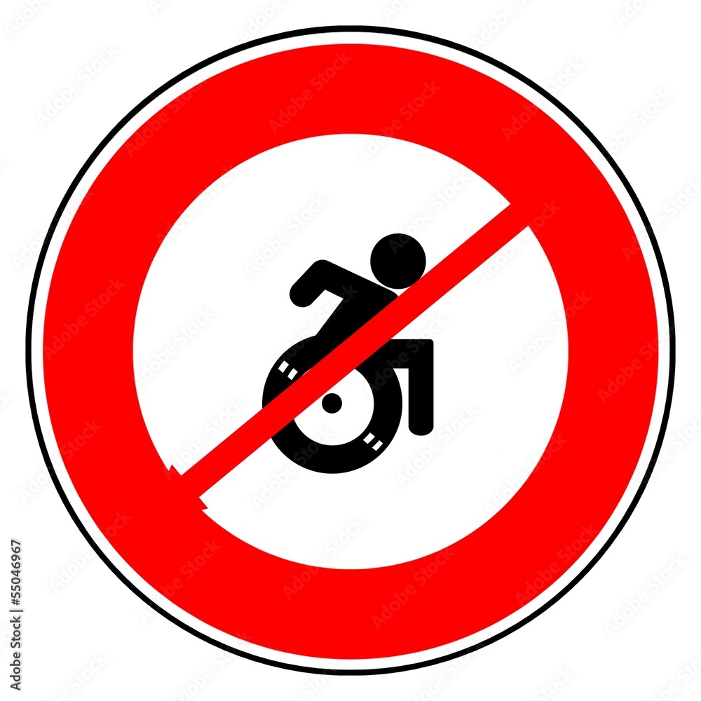 Personne handicapée en fauteuil roulant dans un panneau d'interdiction Personne handicapée en fauteuil roulant dans un panneau d'interdiction