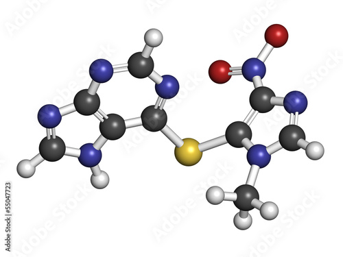 Azathioprine immunosuppressive drug, chemical structure. photo