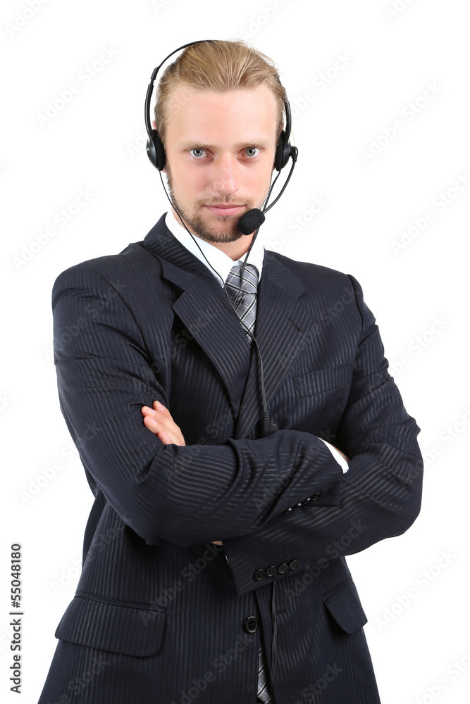 Call center operator isolated on white