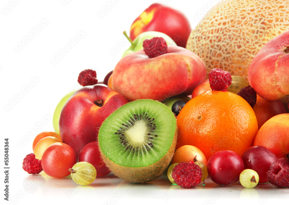 Assortment of juicy fruits, isolated on white Assortment of juicy fruits, isolated on white