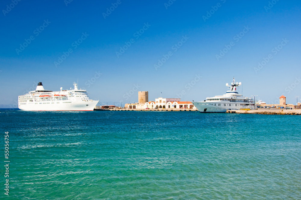 Cruise ship in a harbour. Greece, Rhodes.