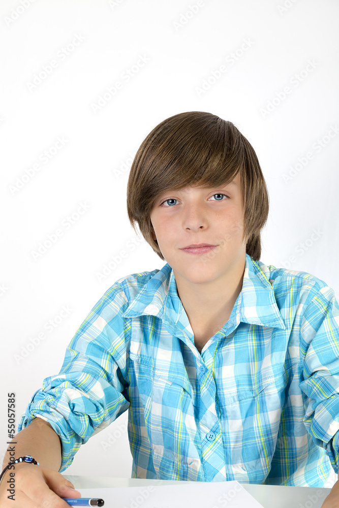 school teenage boy with pencil, isolated on white school teenage boy with pencil, isolated on white