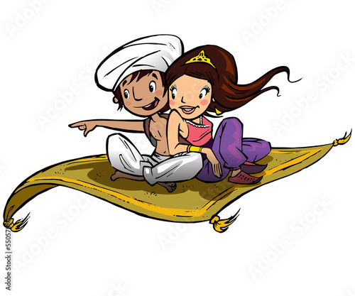 Leinwand Poster Couple on a flying carpet