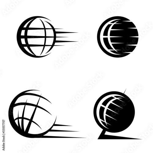 black and white set icons in the shape of the planet