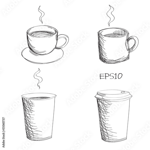 Sketching of variety of coffee cup