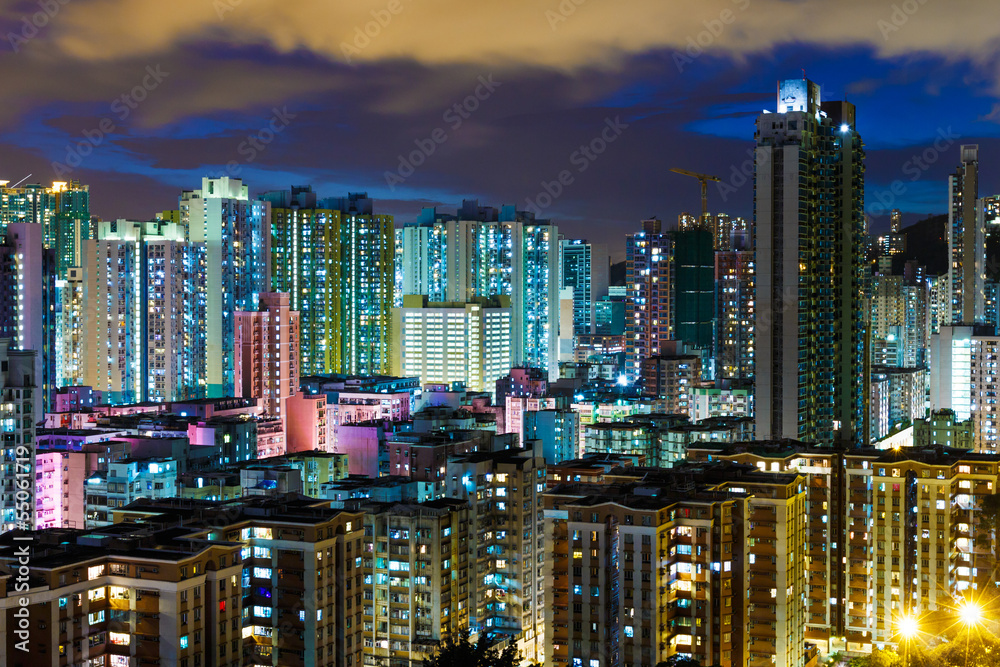 Residential district in city at night Residential district in city at night