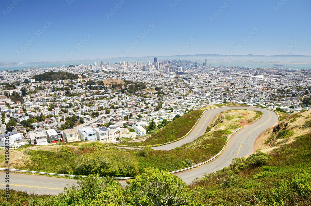 San Francisco downtown, from Twin Peaks, California