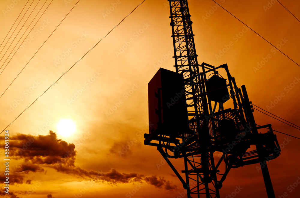 silhouette telecommunication pole