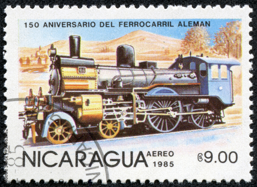 stamp printed in Nicaragua shows locomotive
