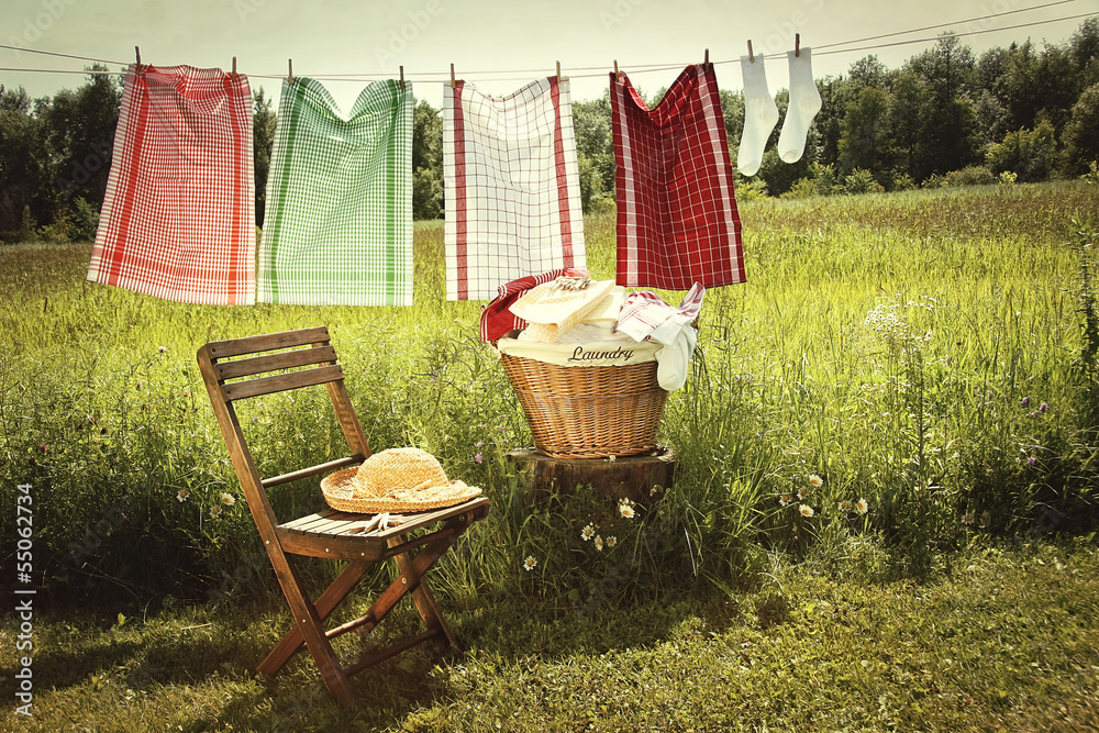 Washing day with laundry on clothesline