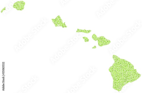 Map of Hawaii - USA - in a mosaic of green squares
