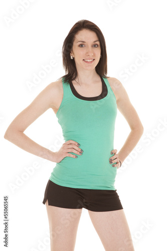 green tank fitness stand smile