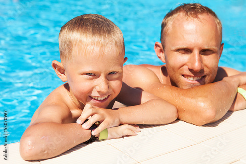 Father and son spent time in pool