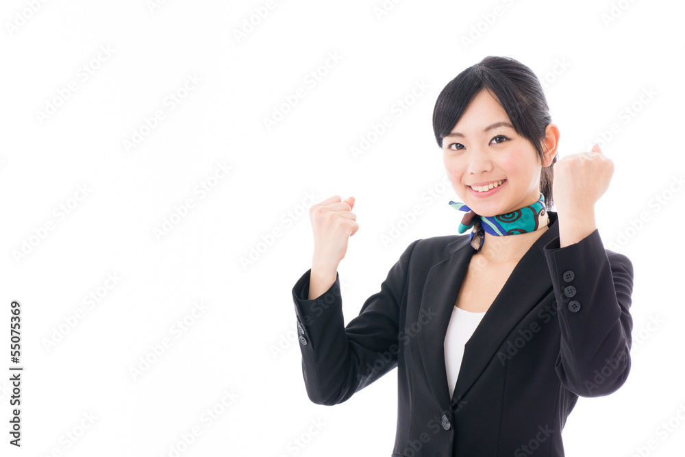 asian businesswoman cheering on white background asian businesswoman cheering on white background