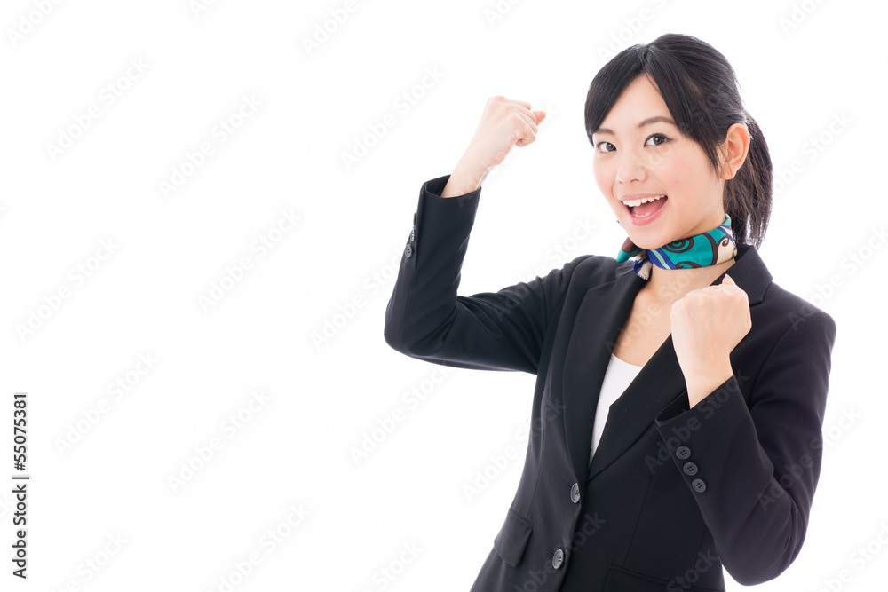 asian businesswoman cheering on white background asian businesswoman cheering on white background