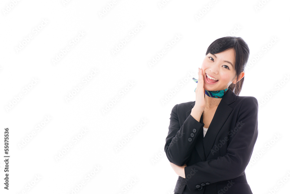 asian businesswoman thinking on white background asian businesswoman thinking on white background