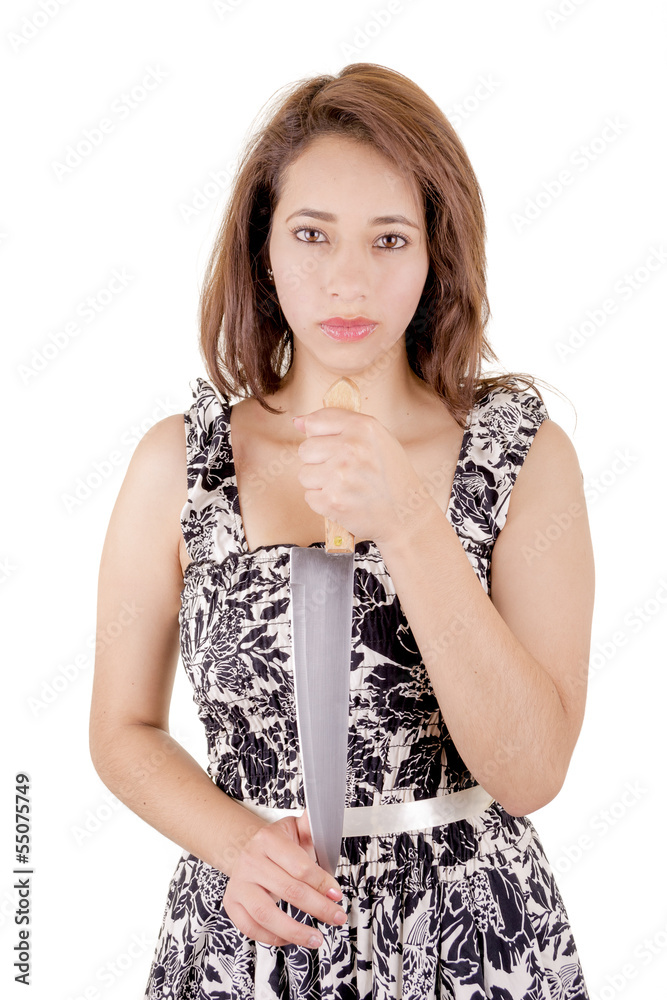 killer woman in dress, with a knife