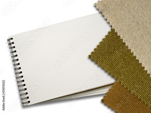 Brown Fabric sample and Blank White Page of Note Book