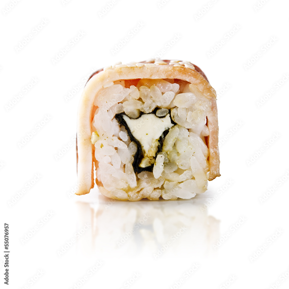 traditional fresh japanese sushi rolls on a white background traditional fresh japanese sushi rolls on a white background