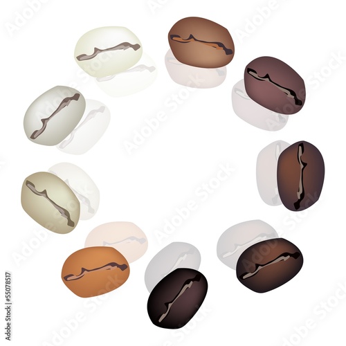 Different Colors of Coffee Beans in Circle Shape