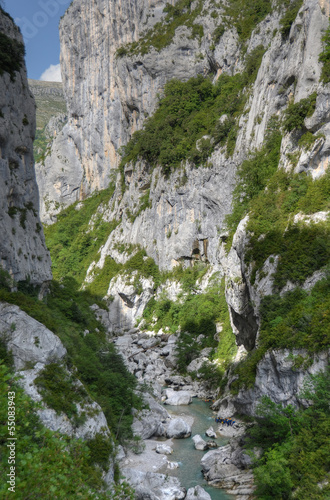 A group of tourists in canyon Verdon during canyoning