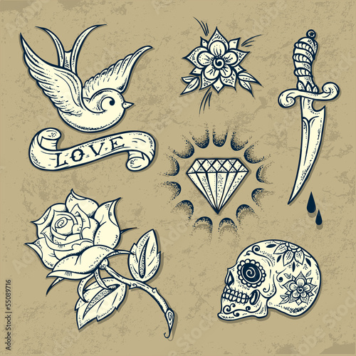 Set of Old School Tattoo Elements