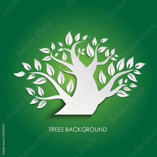 Silhouette of a tree with leaves on green  backgroundtrees