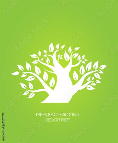 Silhouette of a tree with leaves on green  backgroundtrees